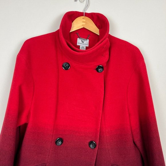 Worthington Dress Coat Womens‎ Large Red Ombre Wool Blend Long Double Breasted - Picture 3 of 15